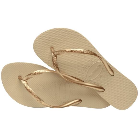 Havaianas Slim Flip Flops for Women: Sand Grey/Golden, SZ 11/12, Iconic Comfort - Picture 4 of 8